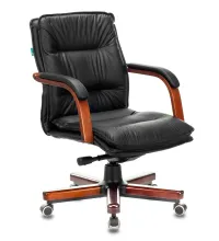 Кресло руководителя Бюрократ T-9927WALNUT-LOW/BL низкая спинка черный кожа крестовина дерево